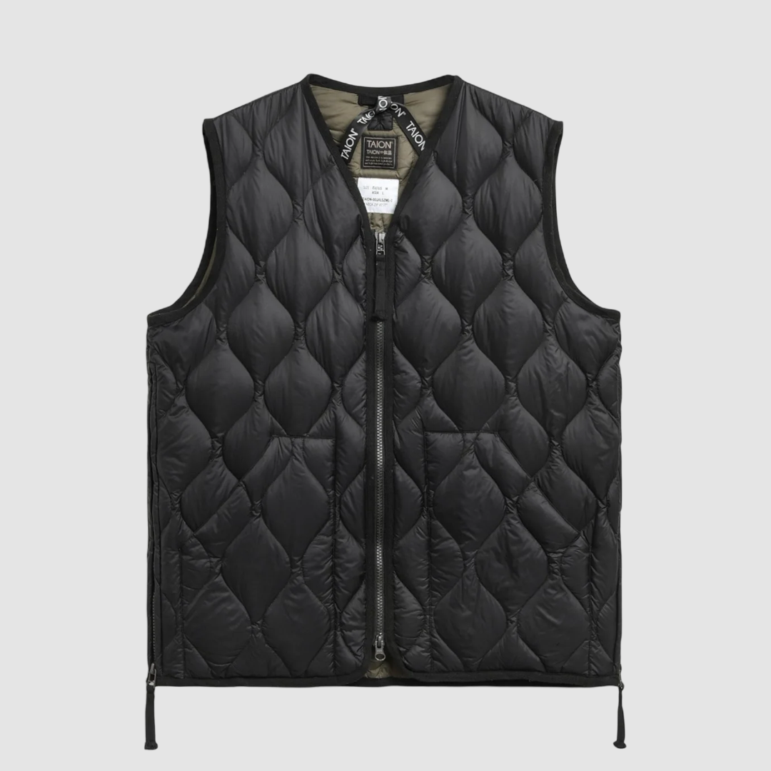 Military V Neck W-Zip Down Vest Black