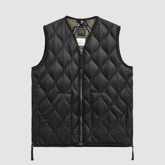 Military V Neck W-Zip Down Vest Black