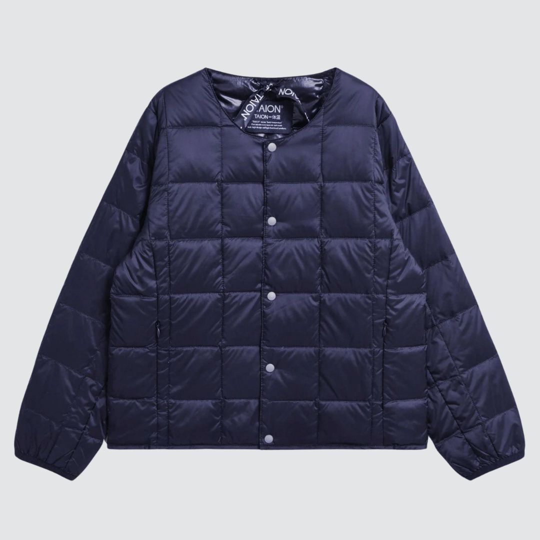 Kids Crew Neck Button Down Jacket Navy