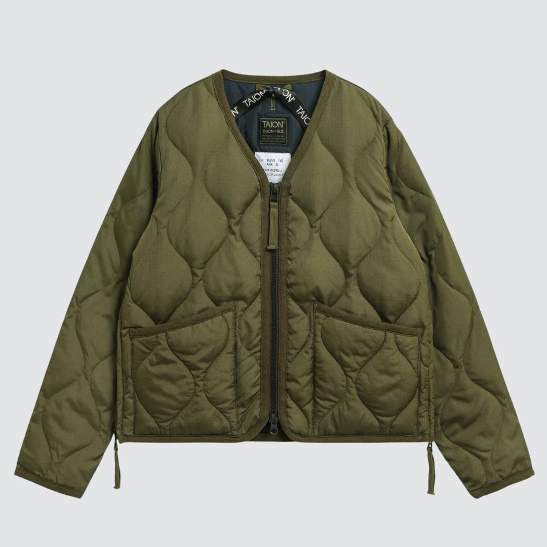 Kids Military Zip V Neck Jacket D. Olive