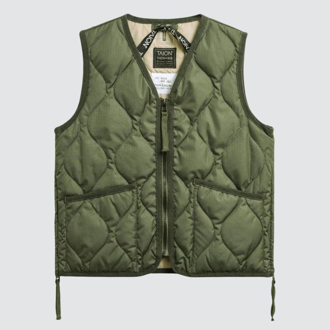 Kids Military Zip V Neck Vest D. Olive