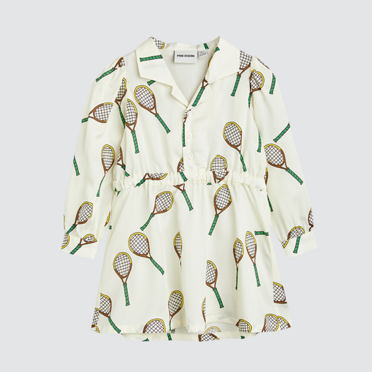 Tennis AOP Woven LS Dress Off White