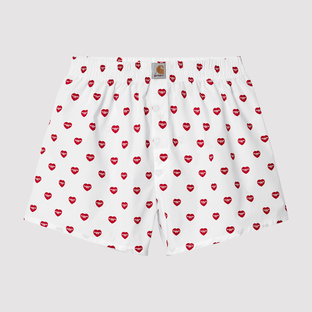 Cotton Boxer Heart Print White