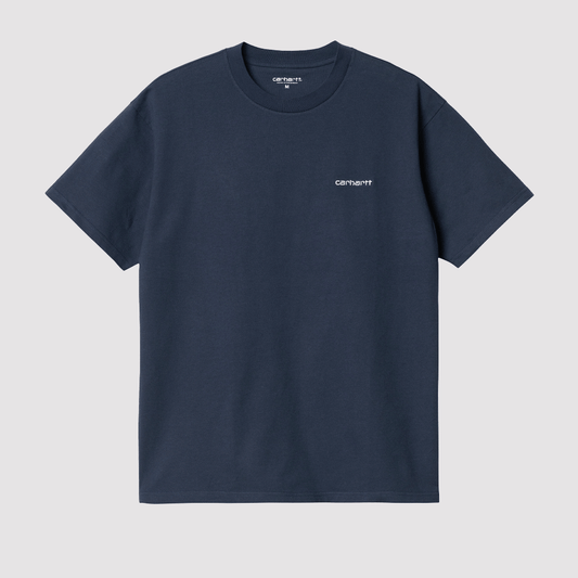 S/S Script Embroidery T-Shirt Blue / White