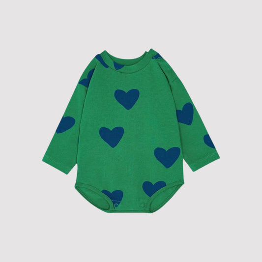 Blue Hearts LS Baby Body Green