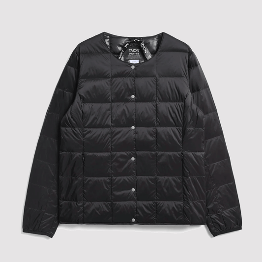 Crew Neck Button Down Jacket Women Black