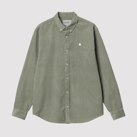 L/S Madison Fine Cord Shirt Yucca / White