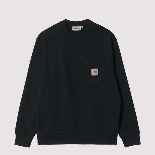 Pocket Sweat Black Garment Washed