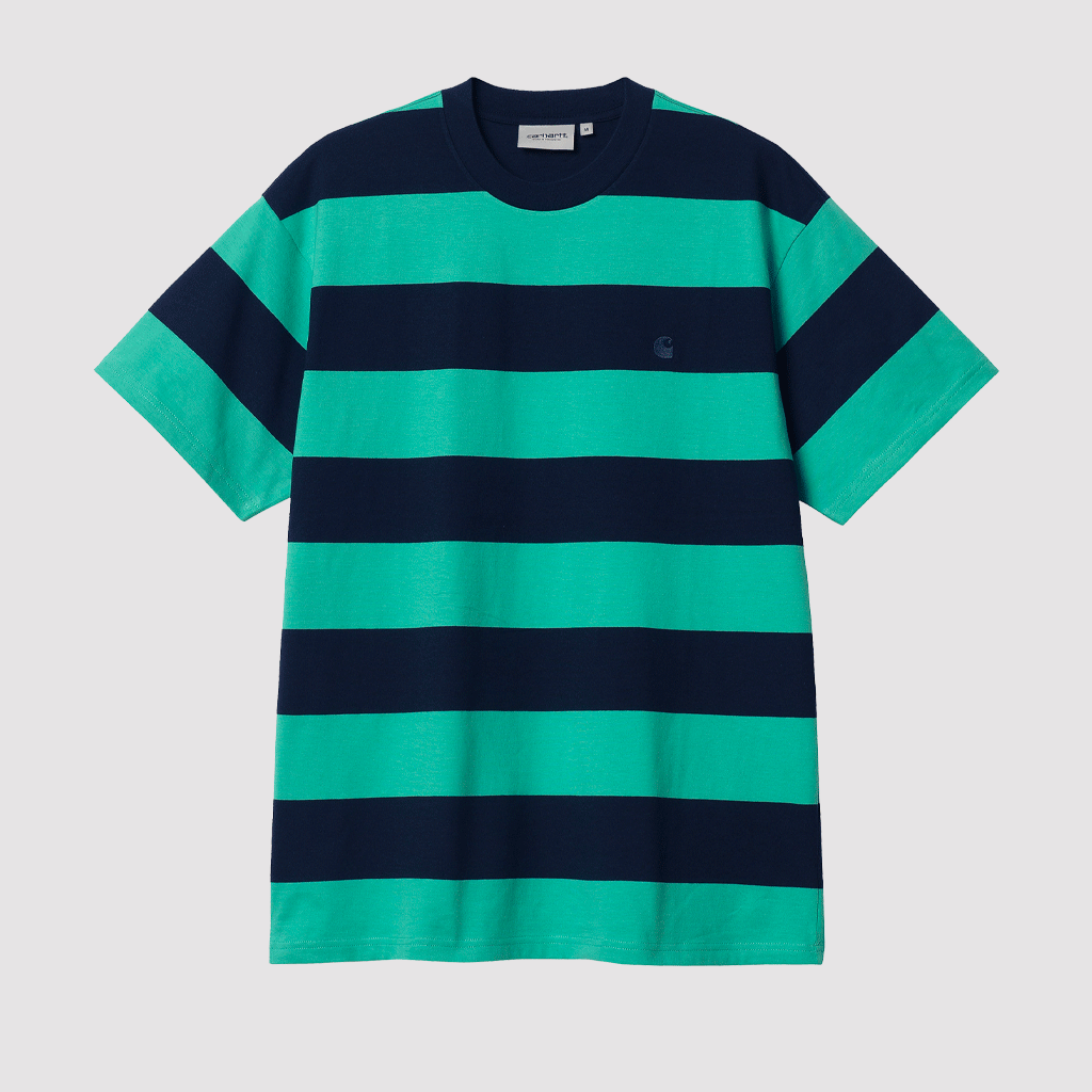 S/S Dampier T-Shirt Stripe Dark Navy / Aqua Green