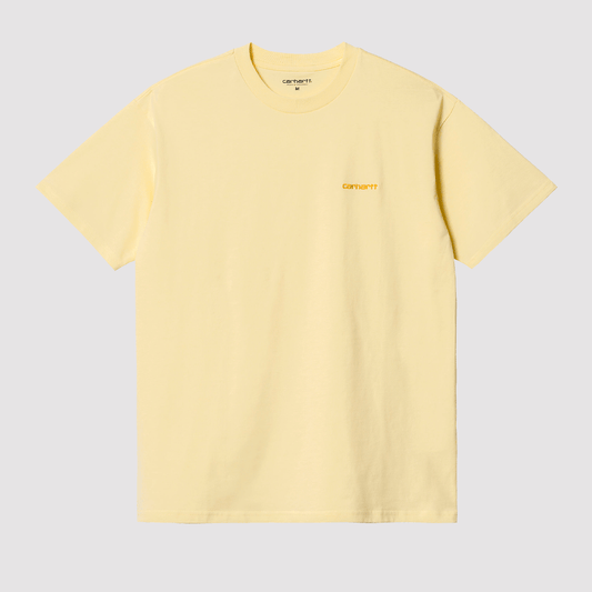 S/S Script Embroidery T-Shirt Soft Yellow/Popsicle